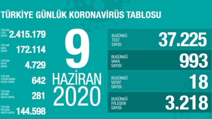 Türkiye'de Koronavirüs Tablosu - 09 Haziran 2020