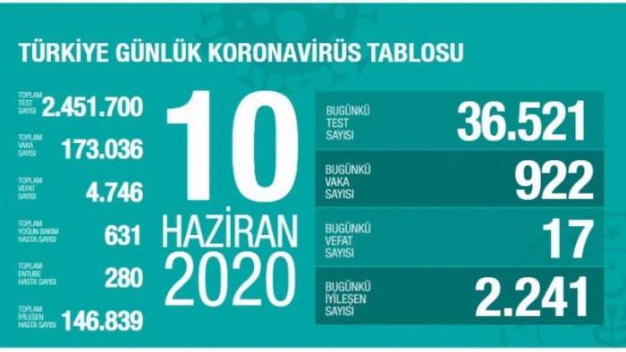 Türkiye'de Koronavirüs Tablosu - 10 Haziran 2020